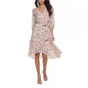 Tommy Hilfiger Printed Balloon-Sleeve Faux-Wrap Dress, size 4